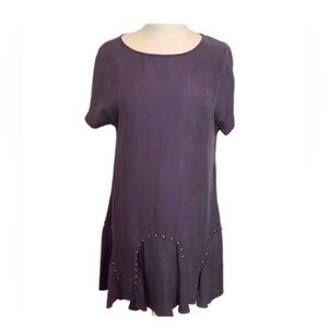 Bar III Purple Plum Flounce Hem Stud Accent Shift Midi Dress Women’s Size XS